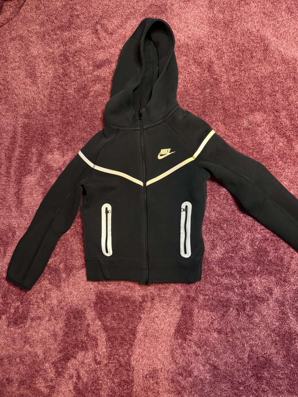 Nike Kids Black Zip-Up Hoodie Jacket with Cream Trim